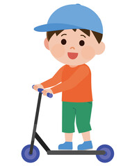 キックボードで遊ぶ男の子　イラスト