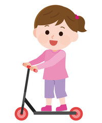 キックボードで遊ぶ女の子　イラスト