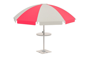 Beach umbrella with red and white stripe pattern, 3D rendering
