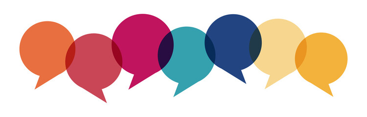 colored speech bubbles in a row