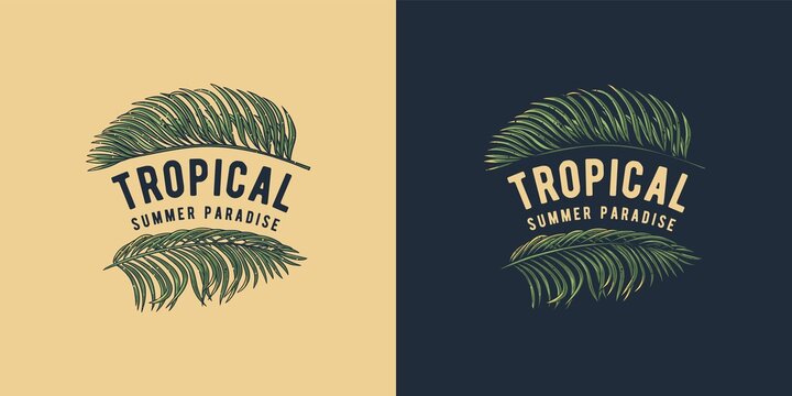 Tropical plant for t-shirt print. Exotic hawaii and summer surfing. Palm and monstera for tropic surf design