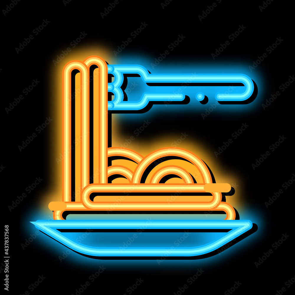 Wall mural pasta italy dish neon light sign vector. glowing bright icon pasta italy dish sign. transparent symb