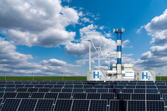 Hydrogen factory concept. Hydrogen production from renewable energy sources