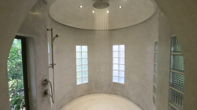 Shower room with cement walls. Luxury design, Asian interior