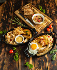 traditional dishes on the wooden background