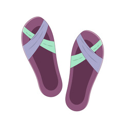 Summer leisure shoes isolated on white background. Women's flip flops. Vector illustration in cartoon style. A beautiful beach accessory for your vacation