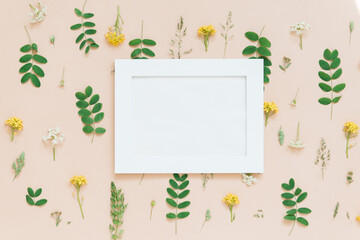 white frame for text on botany floral background