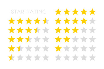 Product rating gold stars  customer review for website, app, store. Flat star icons, vector