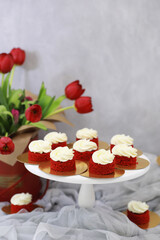 Beautiful festive cake biscuit with different creams