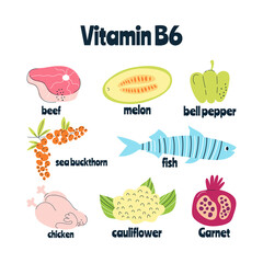 The main food sources of vitamin B6. Healthy food concept.
