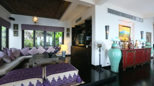 Villa living room interior design, asian luxury style 