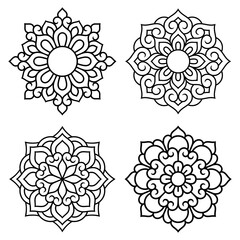 Set of decorative mandala symbols. Elements of patterns for laser and plotter cutting, embossing, engraving, printing on clothing. Ornaments for henna drawings in the oriental style.
