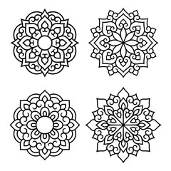 Set of decorative mandala symbols. Elements of patterns for laser and plotter cutting, embossing, engraving, printing on clothing. Ornaments for henna drawings in the oriental style.