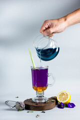 Hot butterfly pea flower tea with lemongrass 