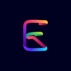 E letter logo made of multicolor gradient neon line.