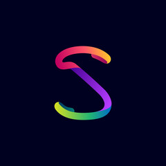 S letter logo made of multicolor gradient neon line.