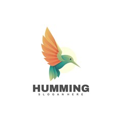Vector Logo Illustration Humming Bird Gradient Colorful Style.