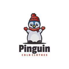 Vector Logo Illustration Penguin Mascot Cartoon Style.