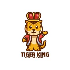 Vector Logo Illustration Tiger King Mascot Cartoon Style.