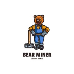 Vector Logo Illustration Bear Miner Mascot Cartoon Style.