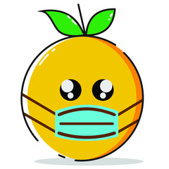 lemon character. Orange with an expression using a mask, an example of implementing healthy living during a pandemic.