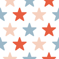Seamless vector pattern with hand drawn stars isolated on white background. Cute vintage texture for kids room decor, fashion, nursery art, package, wrapping paper, textile, print, fabric, wallpaper.