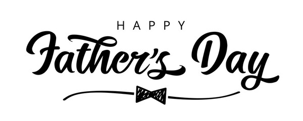 Happy Fathers Day with doodle bow calligraphy banner. Father's day vector greeting illustration with shape hand drawn bow tie and elegant sketch line divider