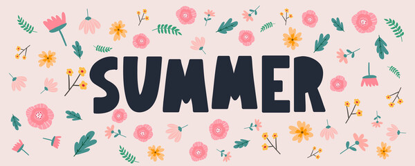 summer sale banner with flowers letter vector