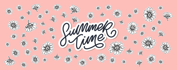 summer sale banner with flowers letter vector