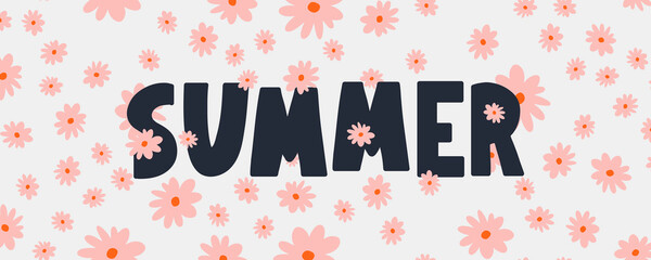 summer sale banner with flowers letter vector
