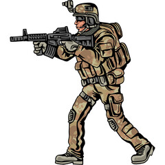 Fototapeta na wymiar soldier in camouflage, with a gun