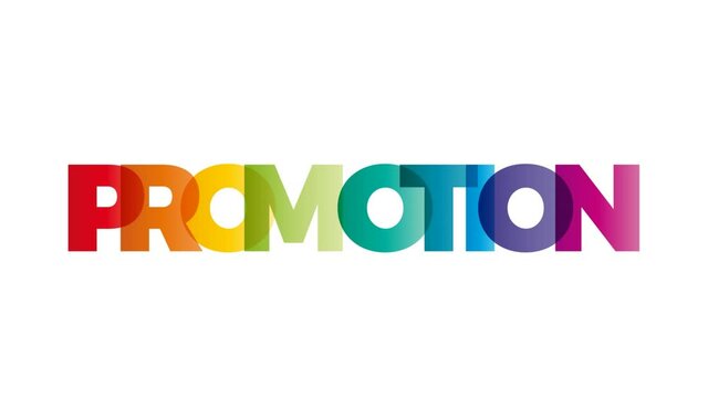 The word Promotion. Animated banner with the text colored rainbow.