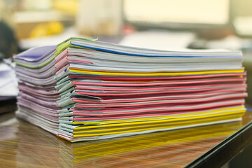 close up stacking of office working document,pile of documents on