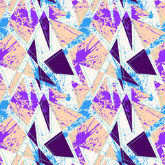 Seamless pattern with curved geometry elements and grunge spots
