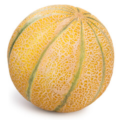 Yellow melon or cantaloupe melon with seeds isolated on white background, US Muskmelon on white background With clipping path.