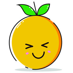 illustration of an orange. Vector orange face smiling happily until both eyes narrowed.