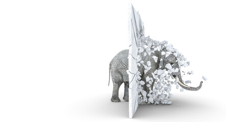 elephant destroying a wall.
