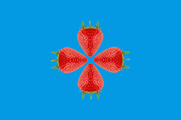 Strawberry pattern on blue background. Seasonal berry