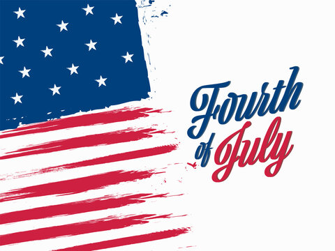 Brush Stroke American Flag Background With Fourth Of July Font.