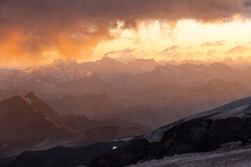 Fototapeta na wymiar Sunset on Mount Elbrus from the south