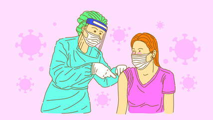 Vaccination of people by doctors To build immunity against the virus covid-19