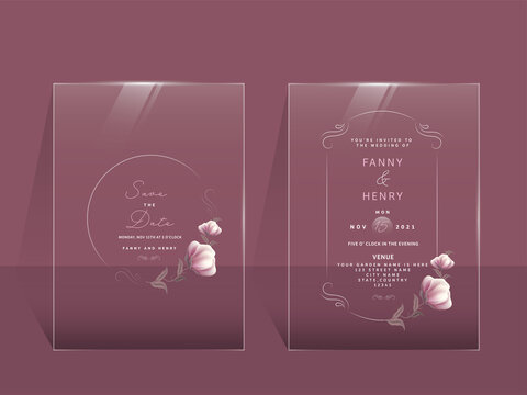 Modern Wedding Invitation Card With Double-Sides Present On Pink Background.