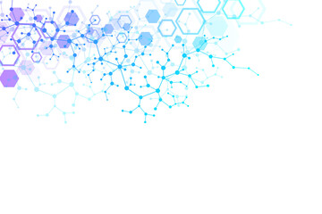 Scientific molecule background for medicine, science, technology, cybernetic, chemistry. Wallpaper or banner with a hex DNA molecules. geometric dynamic illustration.