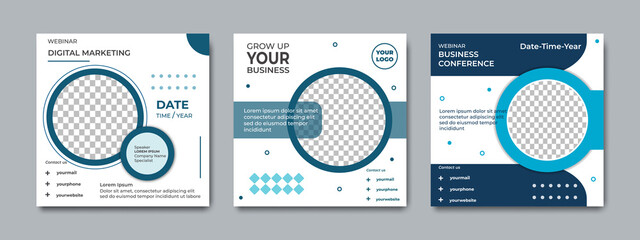 Collection of business marketing webinar social media post template.