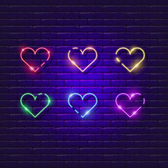 Hearts in gay pride colors neon icon. LGBT neon signs. Gay Pride concept. Vector illustration for design. Love glowing logo, light banner element, advertising, postcard.