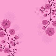 Obraz na płótnie Canvas Flower Branches Decorated On Pink Background With Copy Space.