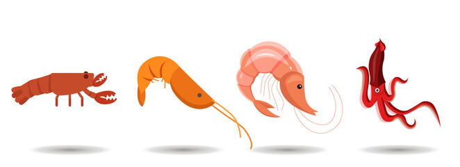 sea food vector clip art set with shrimp, squid, cancer. sea food vector clip art set with shrimp, squid, cancer. sea food vector clip art set with shrimp, squid, cancer.