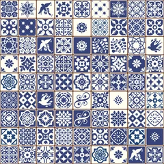 Fototapete Portugal Keramikfliesen Blaues portugiesisches Fliesenmuster - Azulejos-Vektor, modische Innenarchitekturfliesen