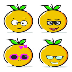set of fruits. The orange expression set this time is the style of glasses with sunglasses that look cool with teeth showing, the other expression is wearing glasses and a pink ribbon, while the other