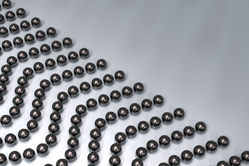 Background of black pearls on transparent fishing line. The beads are arranged diagonally. Bijouterie. 3d illustration.